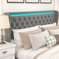 Queen Platform Bed Frame With High Headboard, Velvet Upholstered Bed With Deep Tufted Buttons, Adjustable Colorful Led Light Decorative Headboard, Wide Wingbacks,Grey Queen Grey Velvet