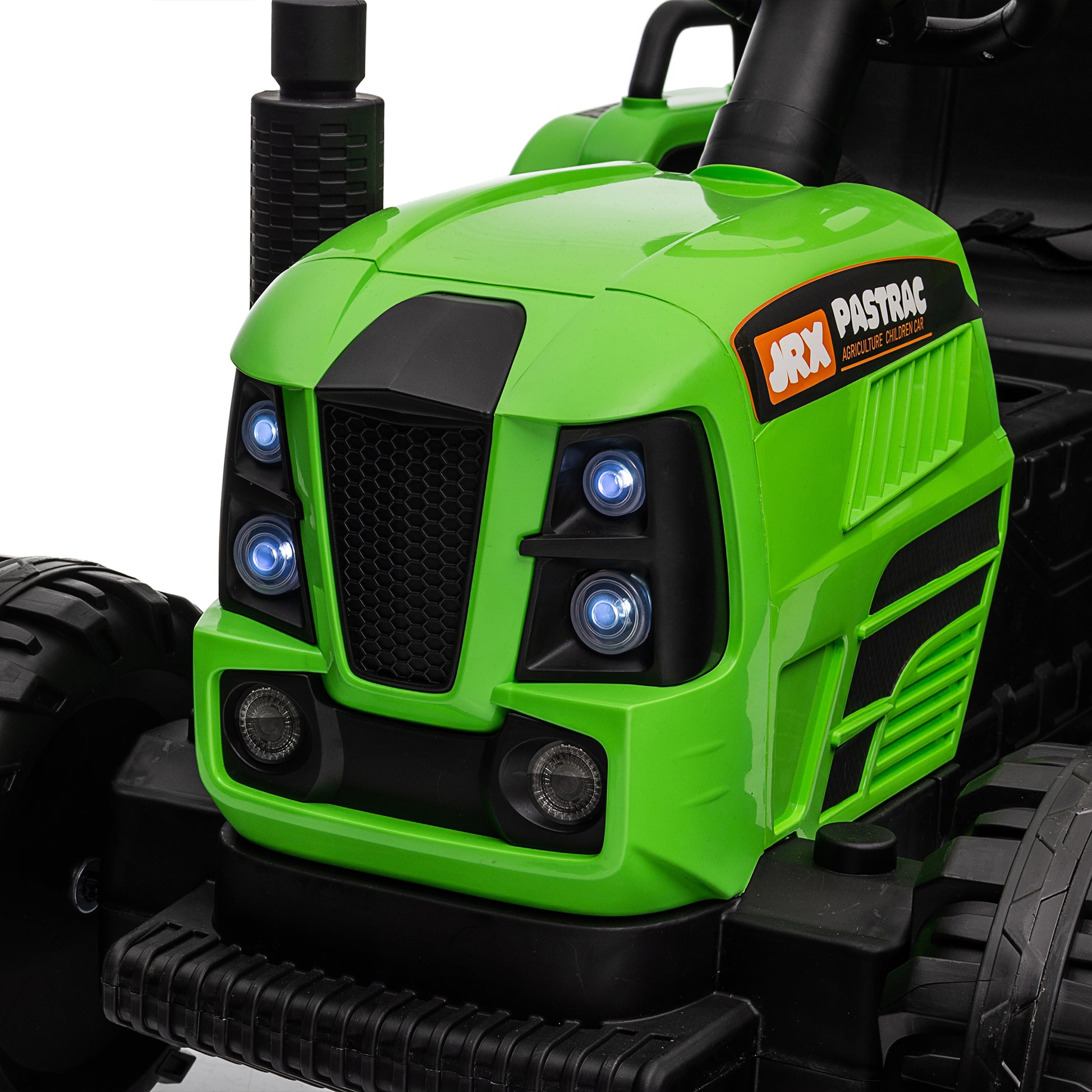 Ride On Tractor With Trailer,12V Battery Powered Electric Tractor Toy W Remote Control,Electric Car For Kids,Three Speed Adjustable,Power Display, Usb,Mp3 ,Bluetooth,Led Light,Two Point Safety Belt Green Polypropylene