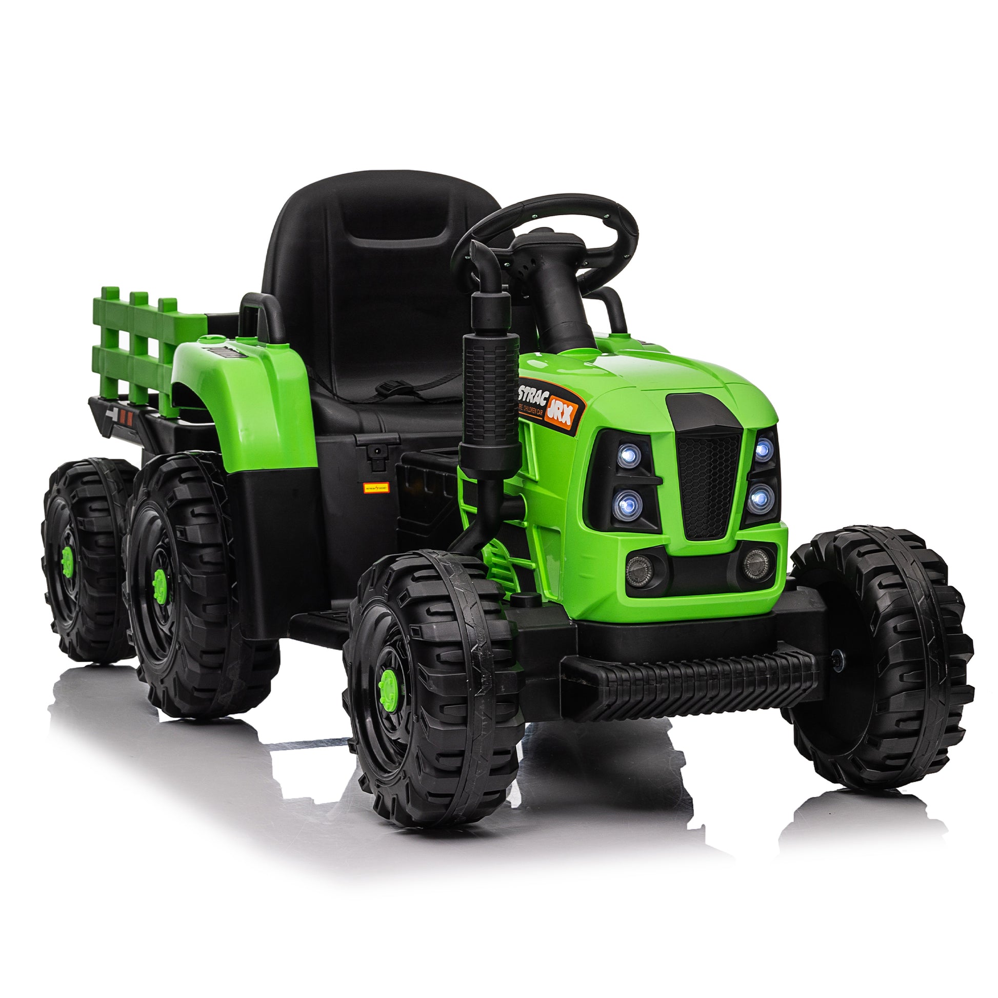 Ride On Tractor With Trailer,12V Battery Powered Electric Tractor Toy W Remote Control,Electric Car For Kids,Three Speed Adjustable,Power Display, Usb,Mp3 ,Bluetooth,Led Light,Two Point Safety Belt Green Polypropylene