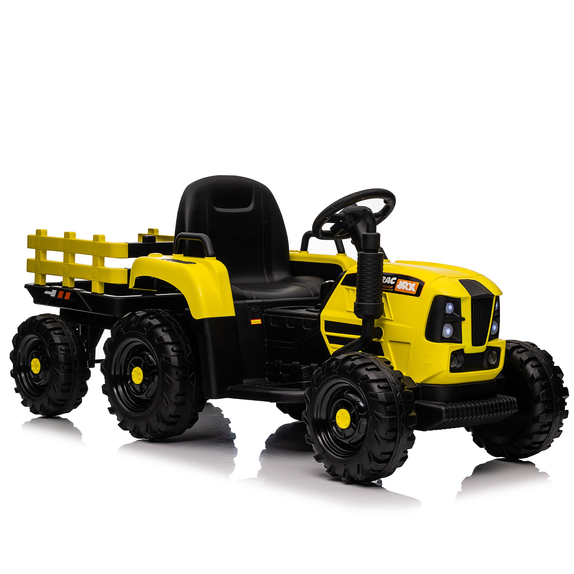 Ride On Tractor With Trailer,12V Battery Powered Electric Tractor Toy W Remote Control,Electric Car For Kids,Three Speed Adjustable,Power Display, Usb,Mp3 ,Bluetooth,Led Light,Two Point Safety Belt Yellow Polypropylene