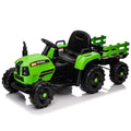 Ride On Tractor With Trailer,12V Battery Powered Electric Tractor Toy W Remote Control,Electric Car For Kids,Three Speed Adjustable,Power Display, Usb,Mp3 ,Bluetooth,Led Light,Two Point Safety Belt Green Polypropylene