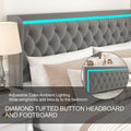 Queen Platform Bed Frame With High Headboard, Velvet Upholstered Bed With Deep Tufted Buttons, Adjustable Colorful Led Light Decorative Headboard, Wide Wingbacks,Grey Queen Grey Velvet
