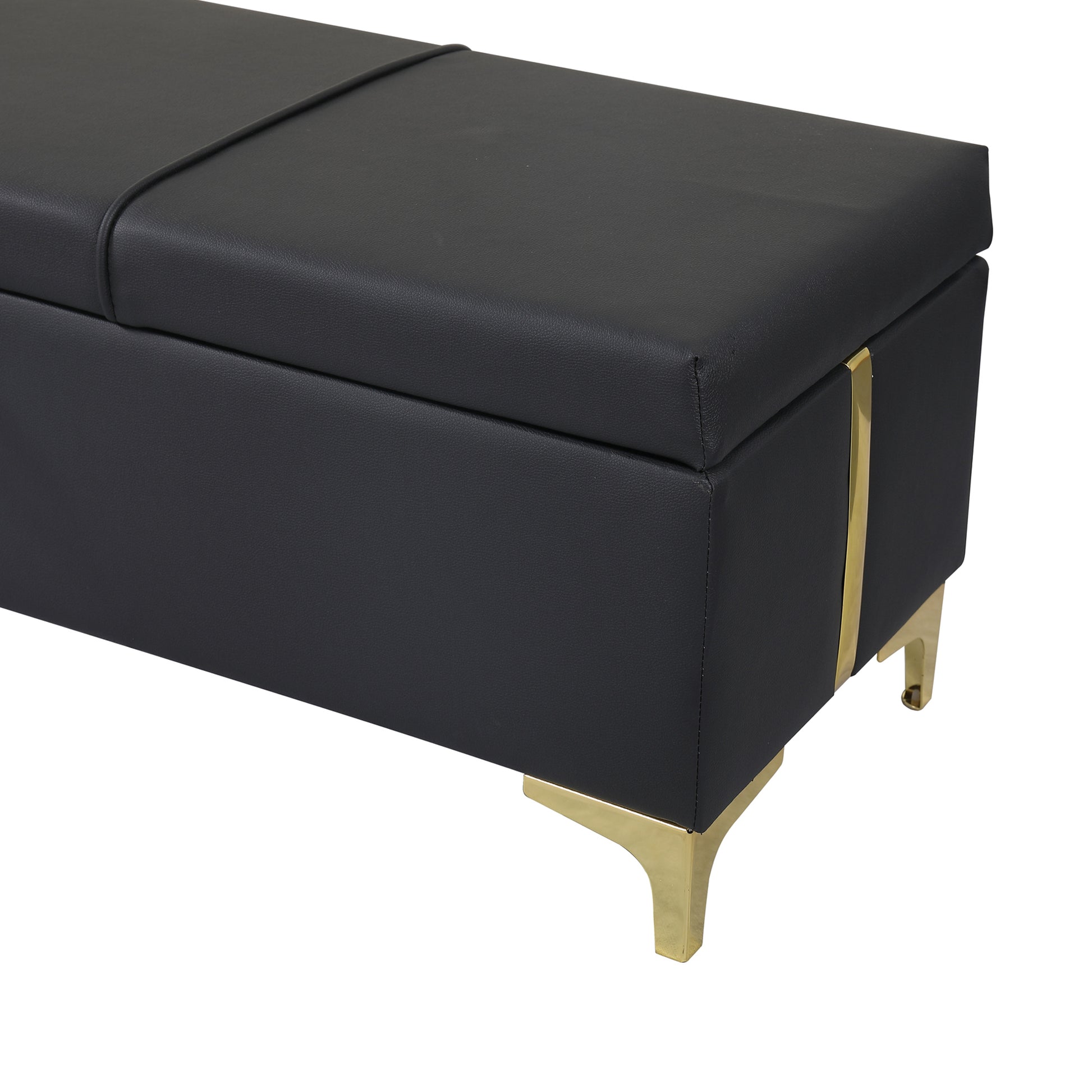 2 Pieces Bedroom Sets,Queen Size Upholstered Platform Bed With Hydraulic Storage System,Storage Ottoman With Metal Legs,Black Black Pu