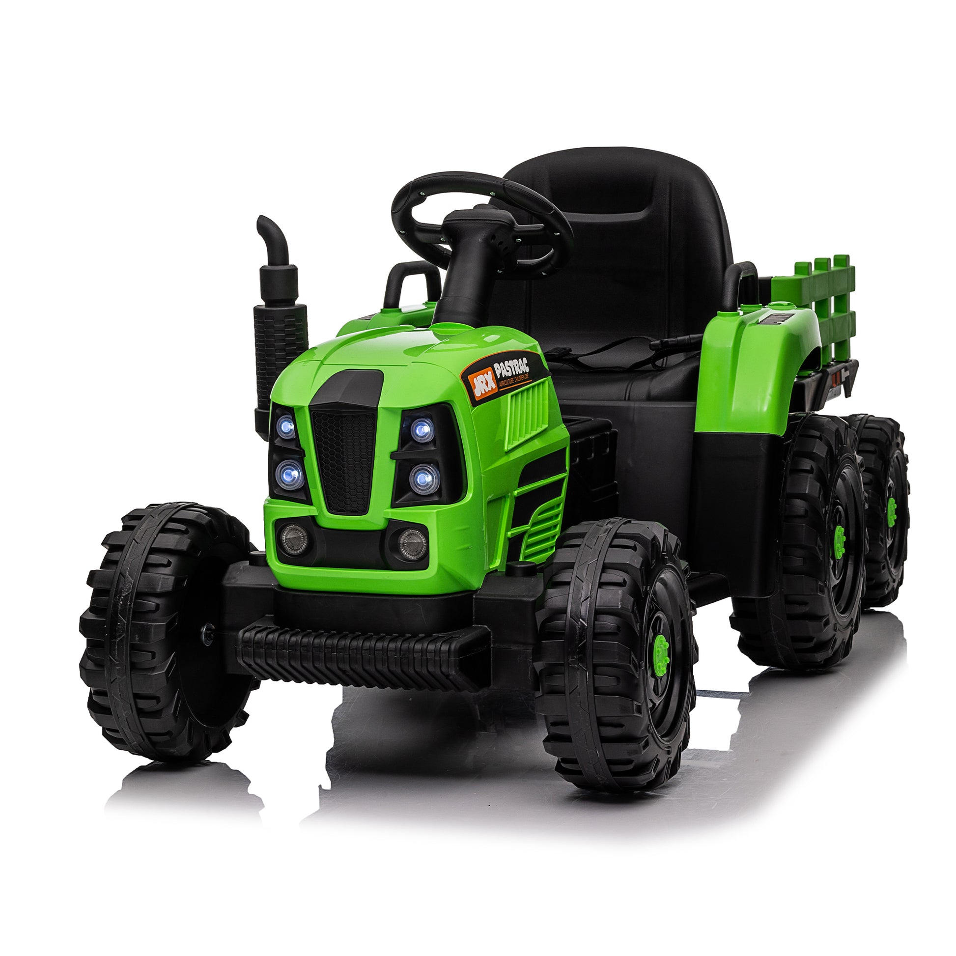 Ride On Tractor With Trailer,12V Battery Powered Electric Tractor Toy W Remote Control,Electric Car For Kids,Three Speed Adjustable,Power Display, Usb,Mp3 ,Bluetooth,Led Light,Two Point Safety Belt Green Polypropylene