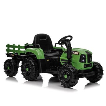 Ride On Tractor With Trailer,12V Battery Powered Electric Tractor Toy W Remote Control,Electric Car For Kids,Three Speed Adjustable,Power Display, Usb,Mp3 ,Bluetooth,Led Light,Two Point Safety Belt Emerald Polypropylene