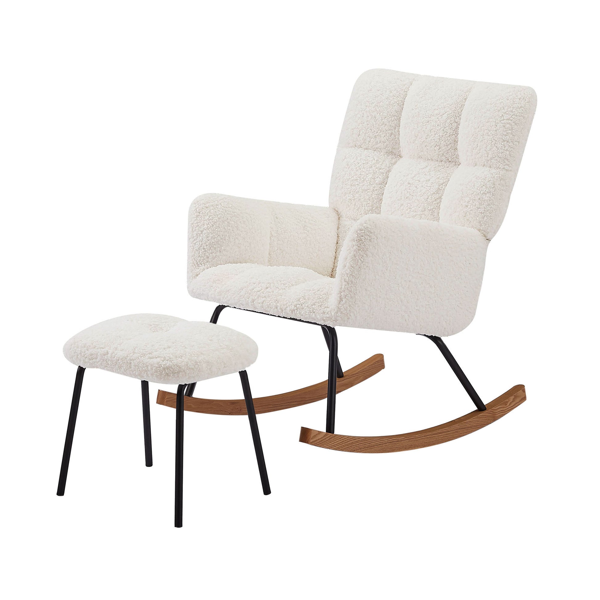Lounge Recliner Chair Rocking Chair Armchair For Mom And Baby Modern Glider Chair With Soft Seat And High Backrest For Living Room Beige Foam Boucle
