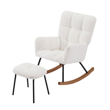 Nursery Rocking Chair Armchair For Mom And Baby Modern Glider Chair With Soft Seat And High Backrest For Nursery Living Room Bedroom Balcony Offices Offwhite Off White Foam Boucle