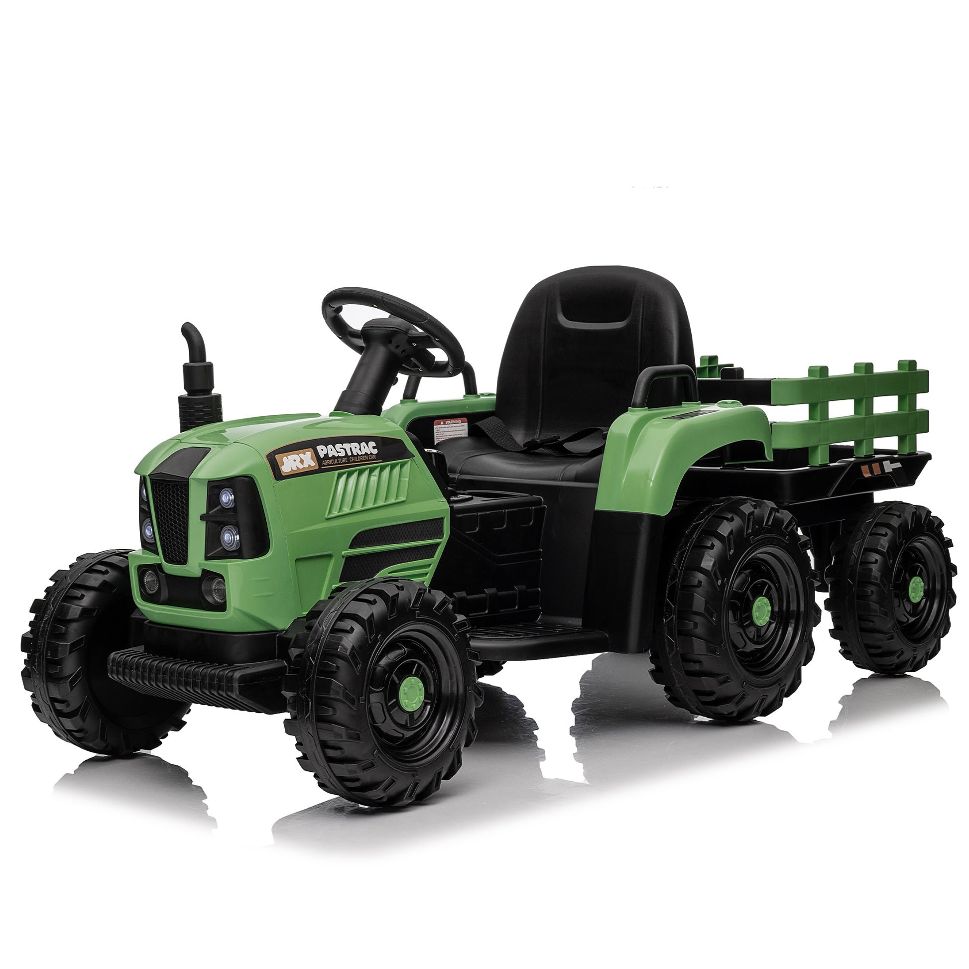 Ride On Tractor With Trailer,12V Battery Powered Electric Tractor Toy W Remote Control,Electric Car For Kids,Three Speed Adjustable,Power Display, Usb,Mp3 ,Bluetooth,Led Light,Two Point Safety Belt Emerald Polypropylene