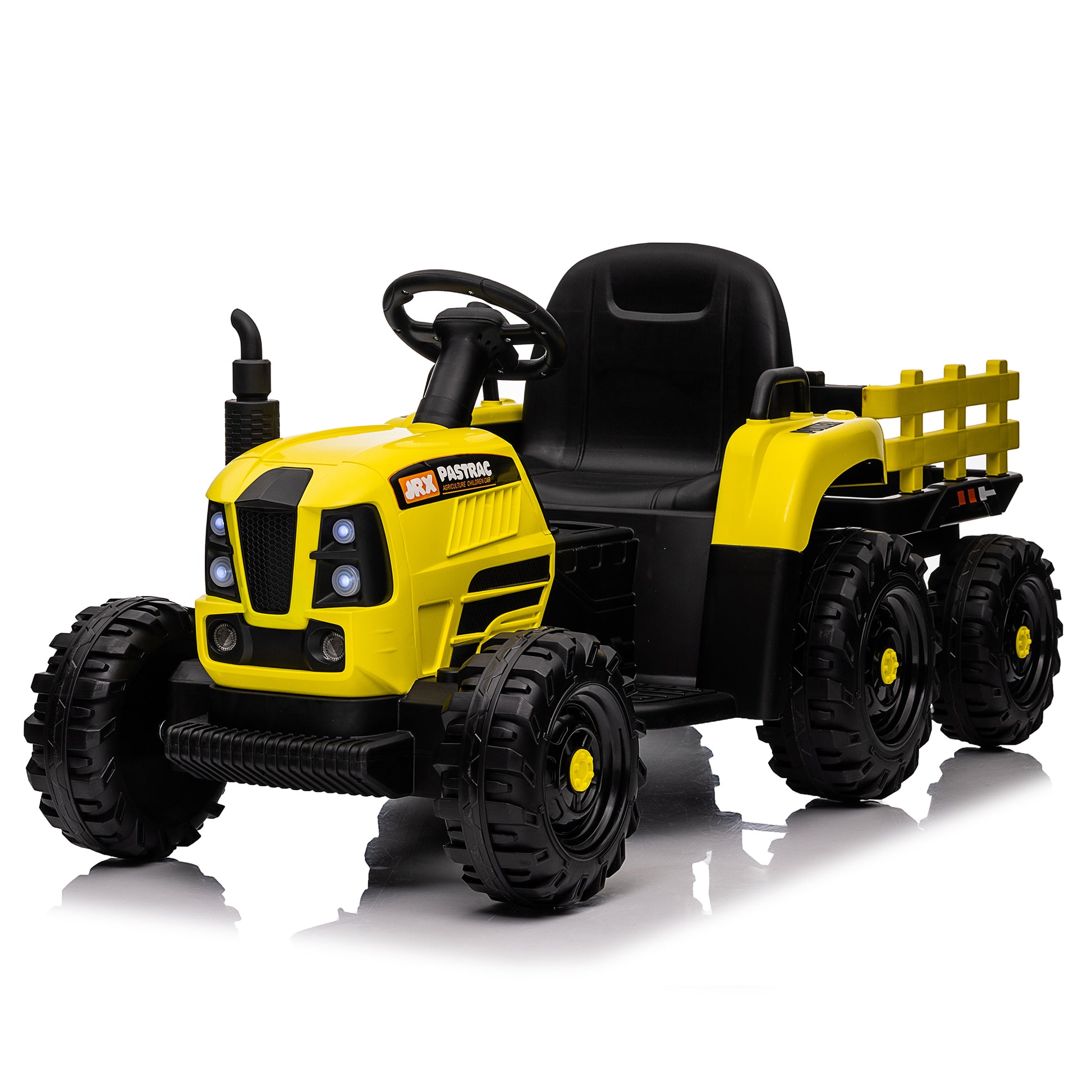 Ride On Tractor With Trailer,12V Battery Powered Electric Tractor Toy W Remote Control,Electric Car For Kids,Three Speed Adjustable,Power Display, Usb,Mp3 ,Bluetooth,Led Light,Two Point Safety Belt Yellow Polypropylene