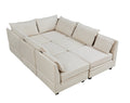 Modern Large U Shape Modular Sectional Sofa, Convertible Sofa Bed With Reversible Chaise For Living Room, Storage Seat Beige Linen