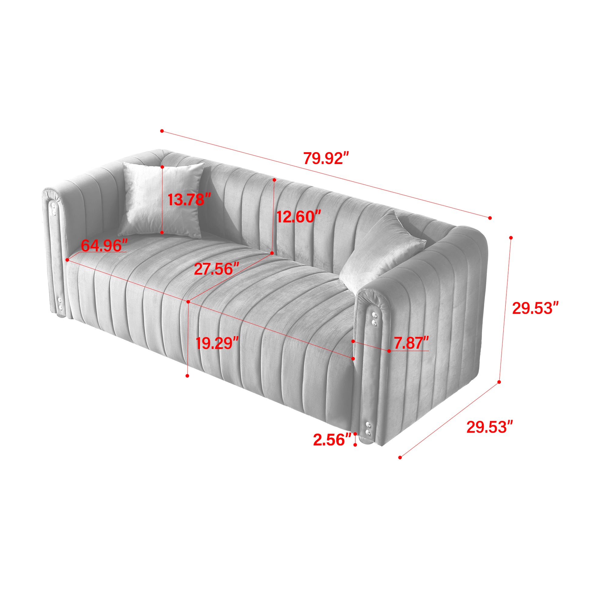 79.92" Modern Vertical Channel Tufted Velvet Sofa,Comfortable Sofa For Living Room White White Velvet 3 Seat