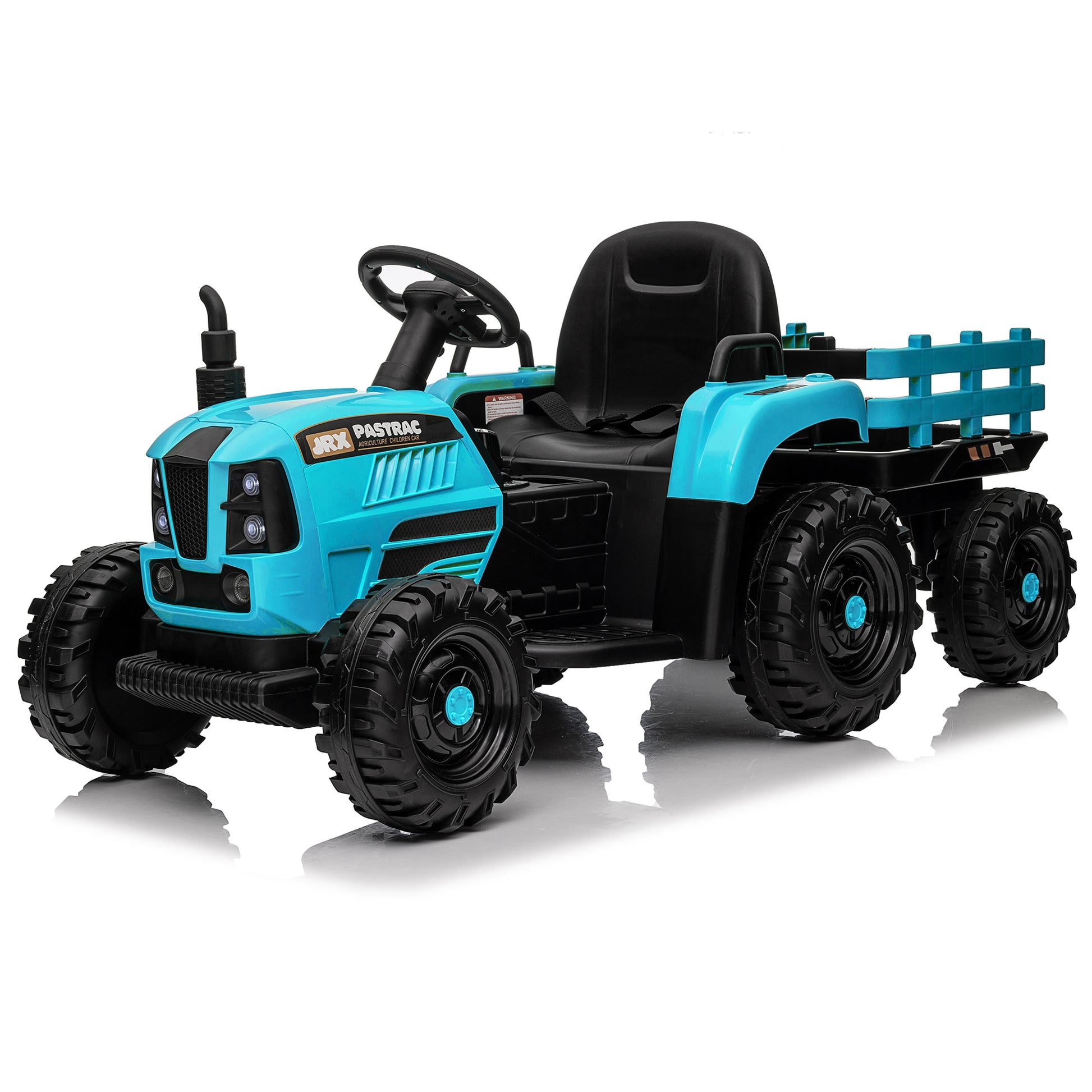 Ride On Tractor With Trailer,12V Battery Powered Electric Tractor Toy W Remote Control,Electric Car For Kids,Three Speed Adjustable,Power Display, Usb,Mp3 ,Bluetooth,Led Light,Two Point Safety Belt Blue Polypropylene