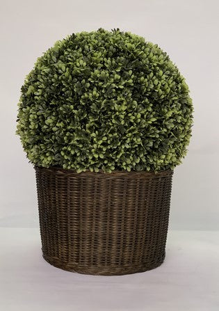 2 Pack 20" Ball Topiaries In Included Woven Pots Artificial Faux Plants Dark Green Plastic