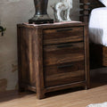 1Pc Nightstand Only Transitional Rustic Natural Tone Solid Wood Felt Lined Drawers Metal Handles Black Bar Pull Bedroom Furniture Rustic Brown 2 Drawers Bedroom Bedside Cabinet Contemporary,Transitional Drawers Natural Solid Wood