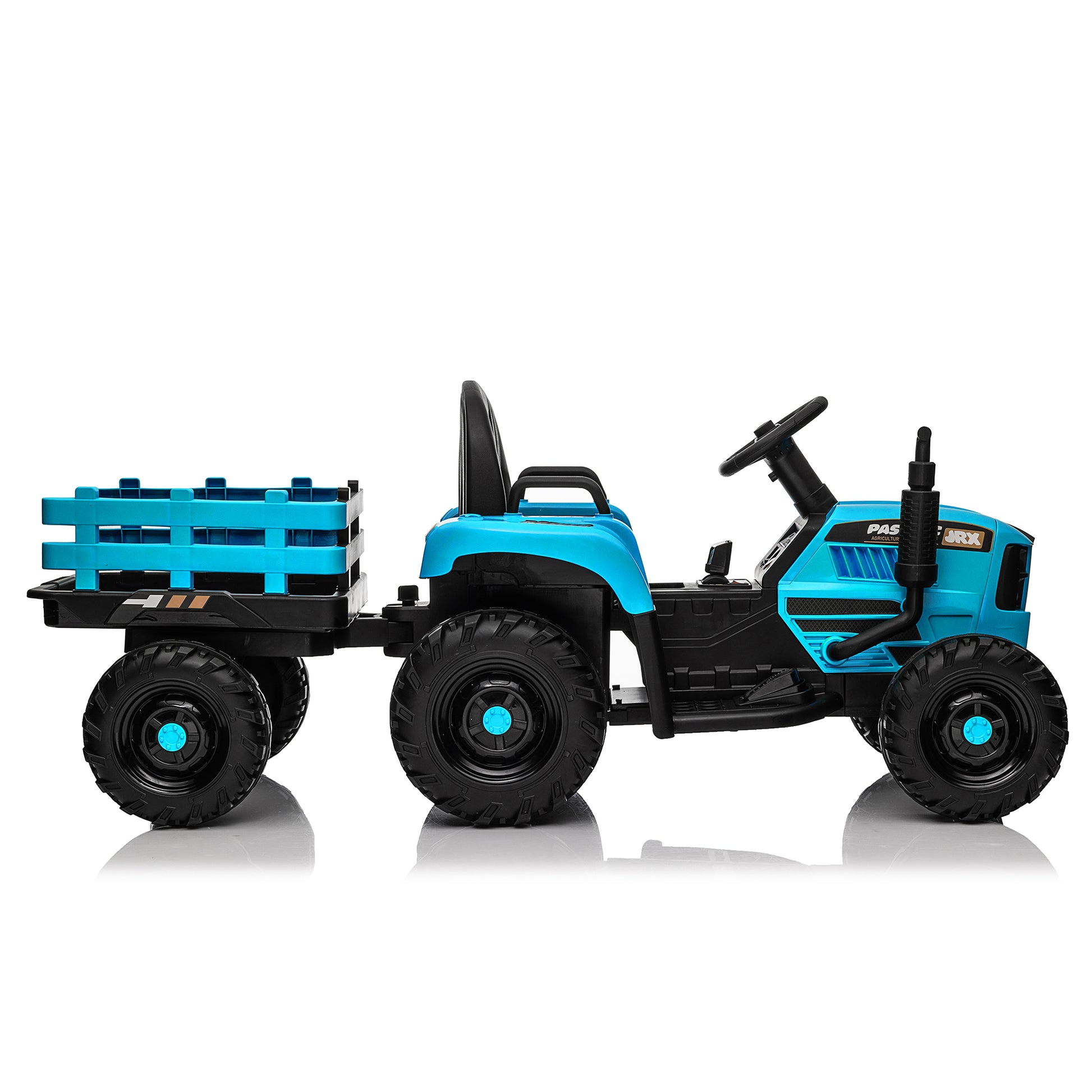 Ride On Tractor With Trailer,12V Battery Powered Electric Tractor Toy W Remote Control,Electric Car For Kids,Three Speed Adjustable,Power Display, Usb,Mp3 ,Bluetooth,Led Light,Two Point Safety Belt Blue Polypropylene