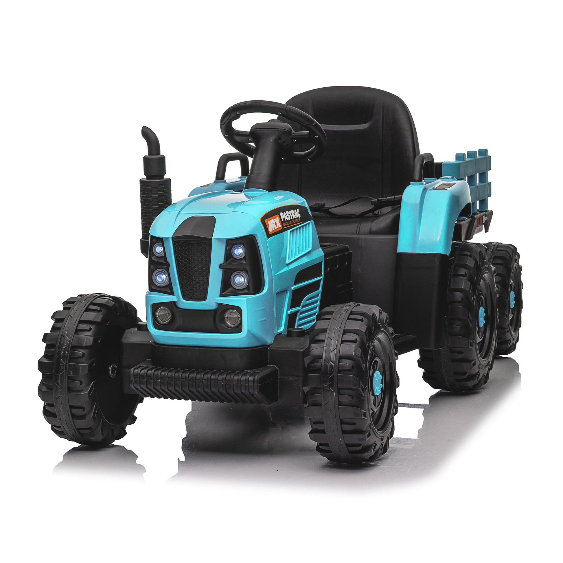 Ride On Tractor With Trailer,12V Battery Powered Electric Tractor Toy W Remote Control,Electric Car For Kids,Three Speed Adjustable,Power Display, Usb,Mp3 ,Bluetooth,Led Light,Two Point Safety Belt Blue Polypropylene