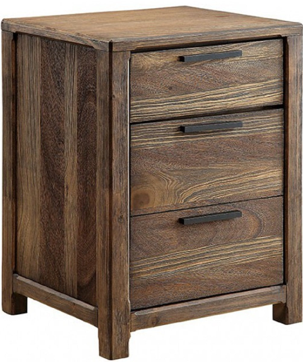 1Pc Nightstand Only Transitional Rustic Natural Tone Solid Wood Felt Lined Drawers Metal Handles Black Bar Pull Bedroom Furniture Rustic Brown 2 Drawers Bedroom Bedside Cabinet Contemporary,Transitional Drawers Natural Solid Wood