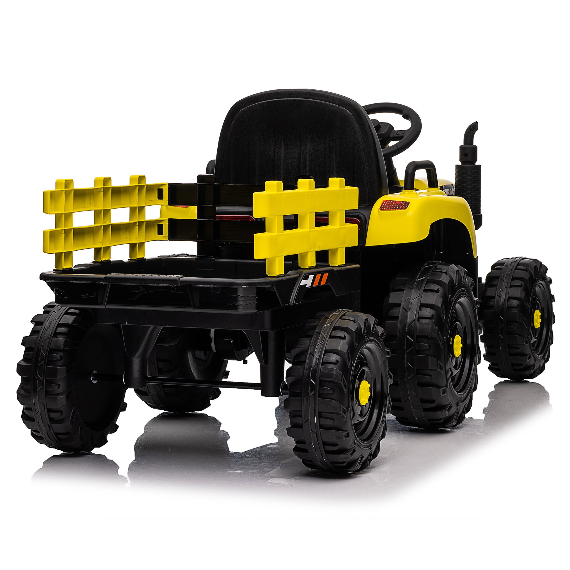 Ride On Tractor With Trailer,12V Battery Powered Electric Tractor Toy W Remote Control,Electric Car For Kids,Three Speed Adjustable,Power Display, Usb,Mp3 ,Bluetooth,Led Light,Two Point Safety Belt Yellow Polypropylene