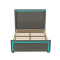 Queen Platform Bed Frame With High Headboard, Velvet Upholstered Bed With Deep Tufted Buttons, Adjustable Colorful Led Light Decorative Headboard, Wide Wingbacks,Grey Queen Grey Velvet