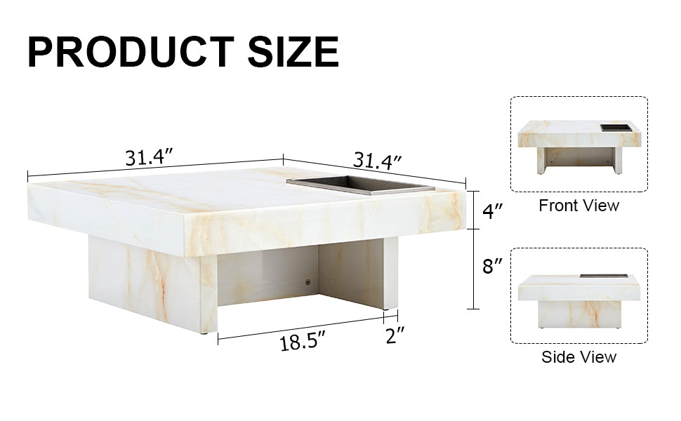 A Modern And Practical Coffee Table With Imitation Marble Patterns, Made Of Mdf Material. The Fusion Of Elegance And Natural Fashion 31.4"* 31.4"* 12 " White Mdf