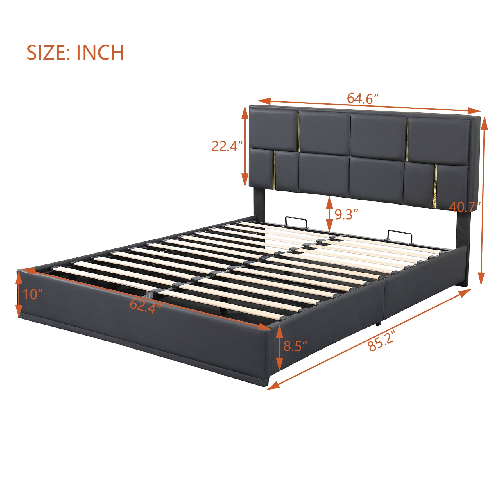 Queen Size Upholstered Platform Bed With Hydraulic Storage System,No Box Spring Needed,Black Black Pu