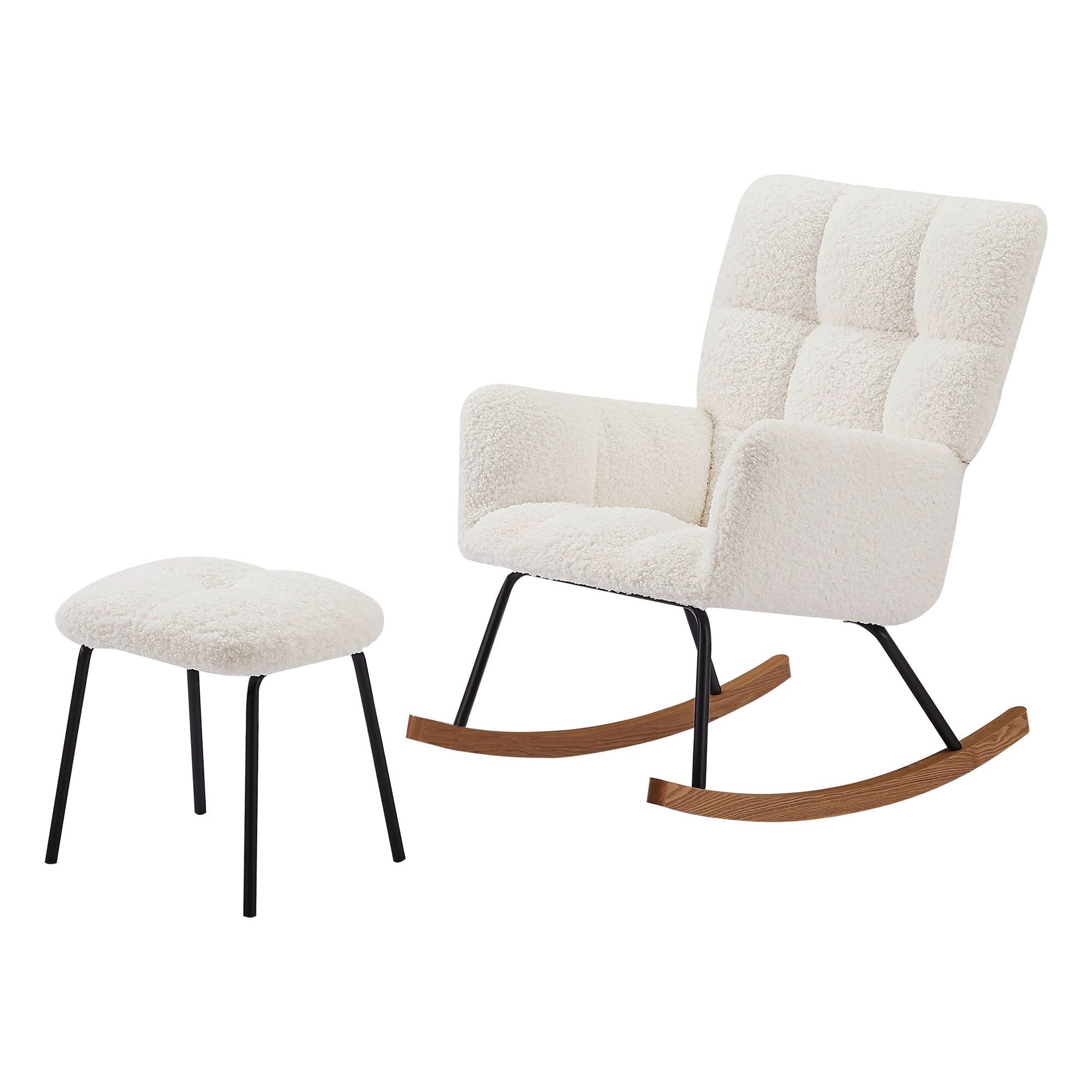 Lounge Recliner Chair Rocking Chair Armchair For Mom And Baby Modern Glider Chair With Soft Seat And High Backrest For Living Room Beige Foam Boucle