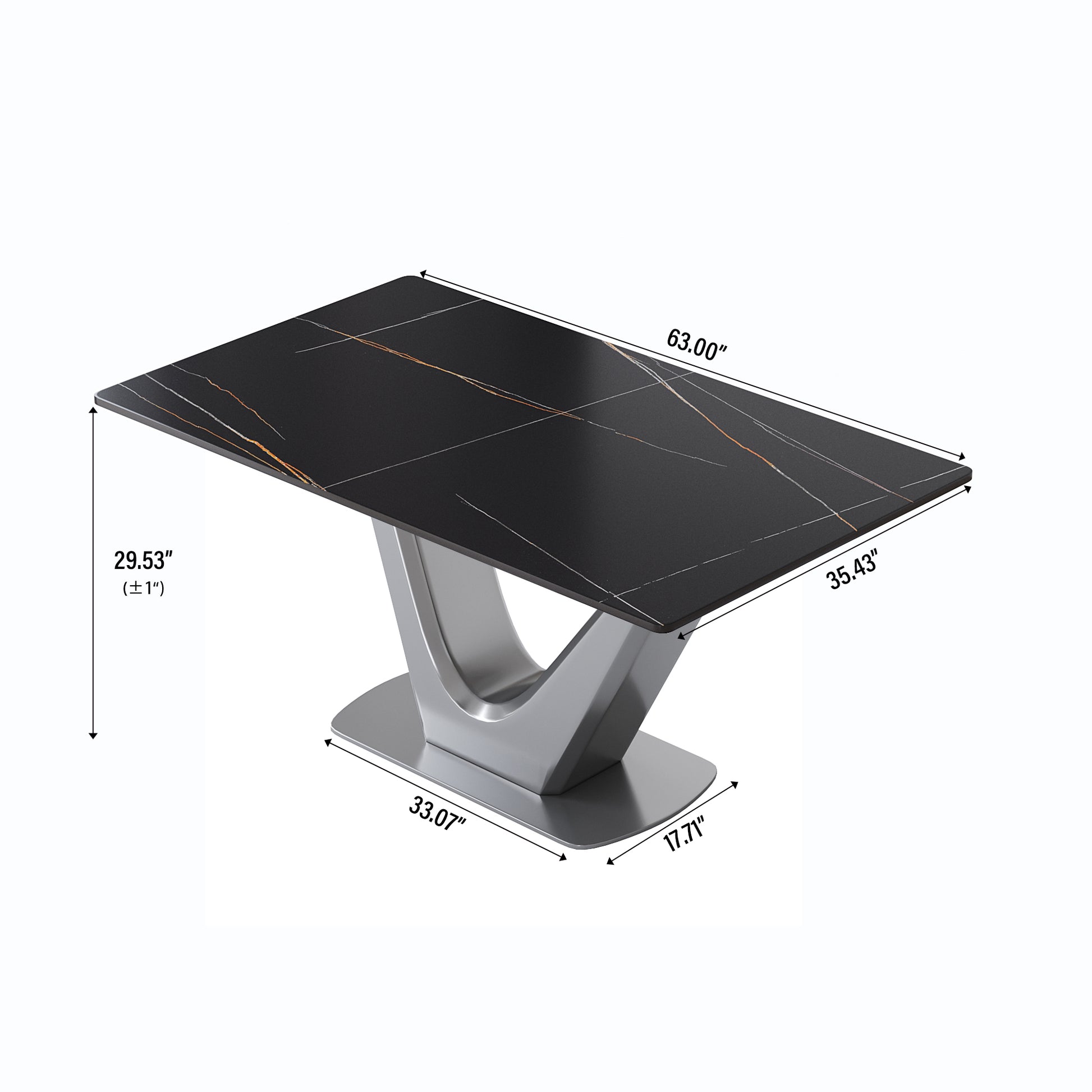 63 "Modern Artificial Stone Black Panel Gray V Shaped Metal Legs Can Accommodate 6 8 People. Black Gray Dining Room Metal Sintered Stone