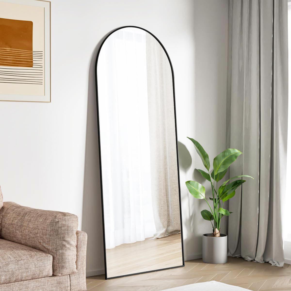 Black 63X20 Inch Metal Arch Stand Full Length Mirror Black Classic Mdf Glass Aluminium Alloy