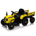 Ride On Tractor With Trailer,12V Battery Powered Electric Tractor Toy W Remote Control,Electric Car For Kids,Three Speed Adjustable,Power Display, Usb,Mp3 ,Bluetooth,Led Light,Two Point Safety Belt Yellow Polypropylene