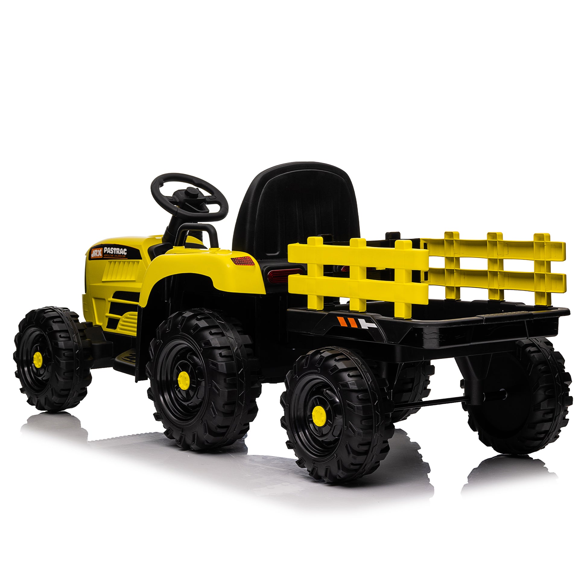 Ride On Tractor With Trailer,12V Battery Powered Electric Tractor Toy W Remote Control,Electric Car For Kids,Three Speed Adjustable,Power Display, Usb,Mp3 ,Bluetooth,Led Light,Two Point Safety Belt Yellow Polypropylene