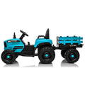 Ride On Tractor With Trailer,12V Battery Powered Electric Tractor Toy W Remote Control,Electric Car For Kids,Three Speed Adjustable,Power Display, Usb,Mp3 ,Bluetooth,Led Light,Two Point Safety Belt Blue Polypropylene