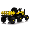 Ride On Tractor With Trailer,12V Battery Powered Electric Tractor Toy W Remote Control,Electric Car For Kids,Three Speed Adjustable,Power Display, Usb,Mp3 ,Bluetooth,Led Light,Two Point Safety Belt Yellow Polypropylene