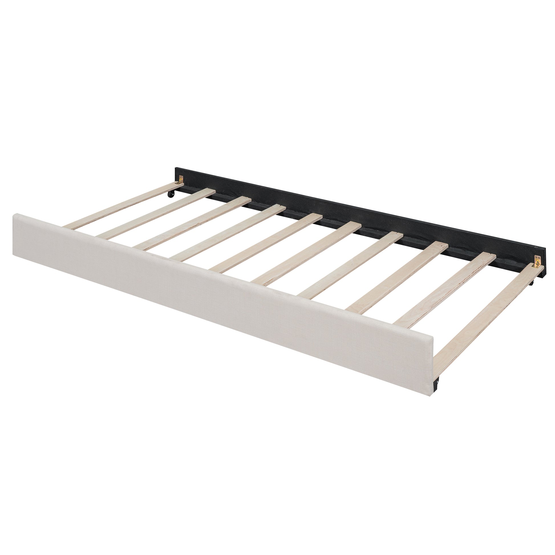 Full Size Upholstered Tufted Daybed With Twin Size Trundle, Beige Box Spring Not Required Full Beige Wood Daybeds Linen Upholstered