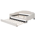 Full Size Upholstered Tufted Daybed With Twin Size Trundle, Beige Box Spring Not Required Full Beige Wood Daybeds Linen Upholstered