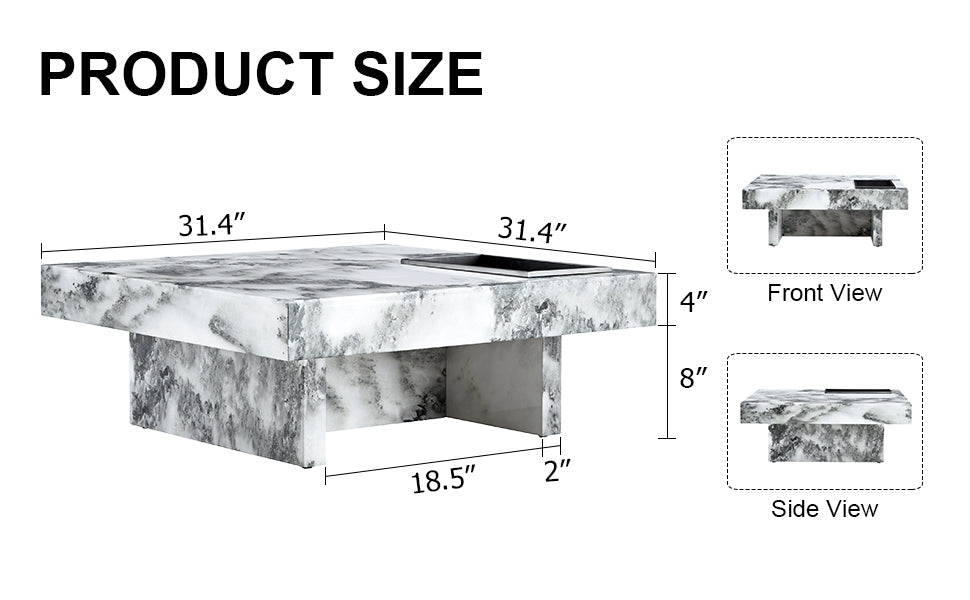 A Modern And Practical Coffee Table, Black And White In Imitation Marble Pattern, Made Of Mdf Material. The Fusion Of Elegance And Natural Fashion 31.4"* 31.4"* 12 " White Mdf