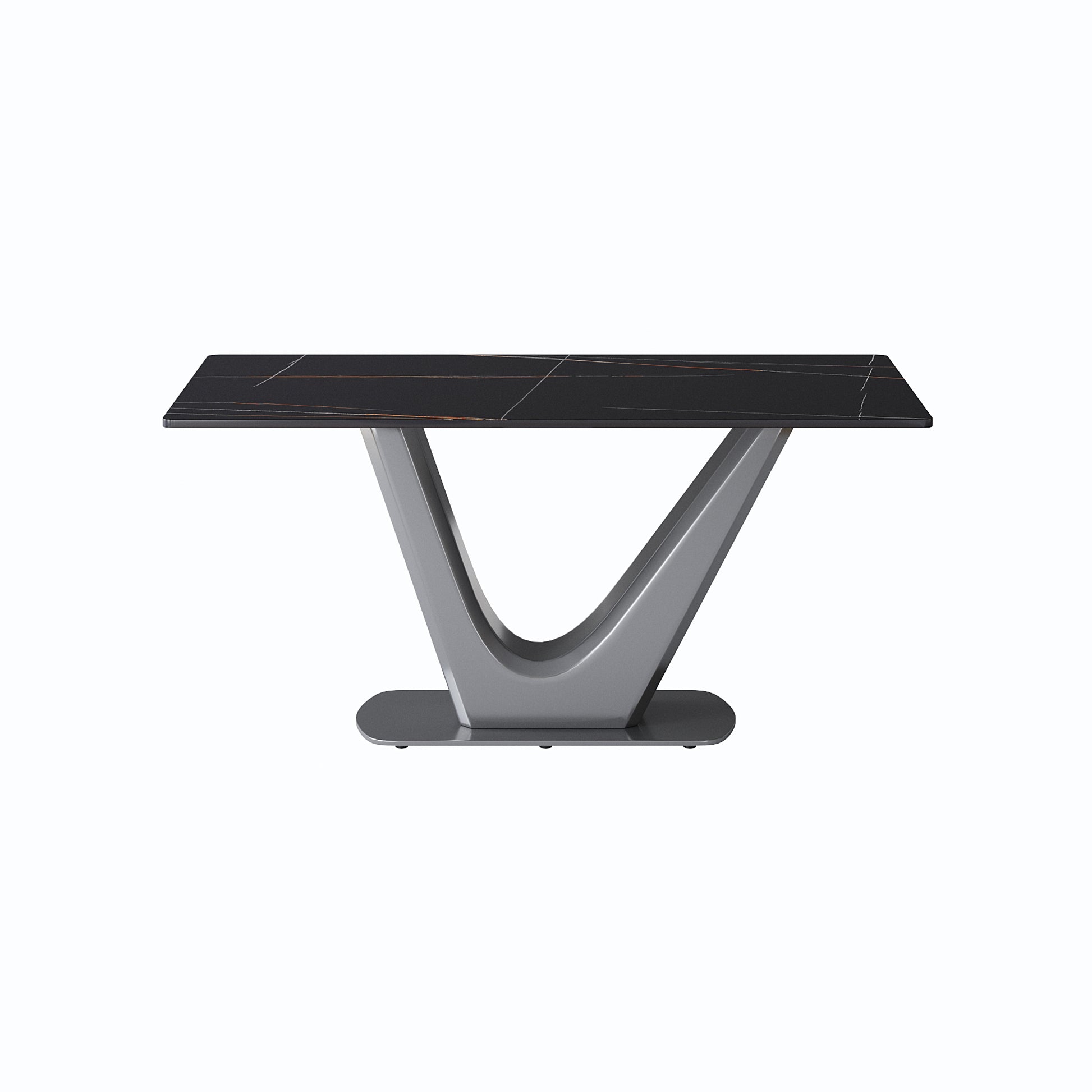 63 "Modern Artificial Stone Black Panel Gray V Shaped Metal Legs Can Accommodate 6 8 People. Black Gray Dining Room Metal Sintered Stone