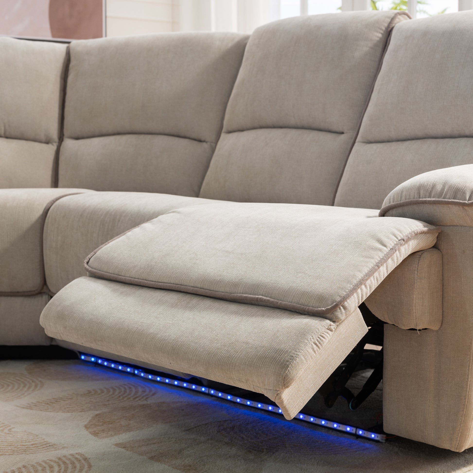 94.8" Modern Manual Reclining Living Room Furniture Set With Usb Ports, Hidden Storage, Led Light Strip And 2 Cup Holders, Cream Cream Foam Velvet