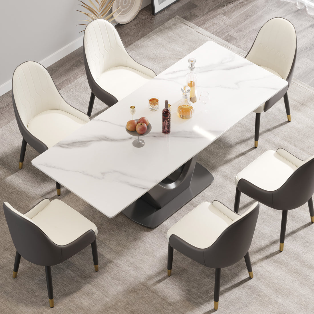 78.74 "Modern Artificial Stone White Panel Gray V Shaped Metal Legs Can Accommodate 8 People. White Gray Dining Room Metal Sintered Stone