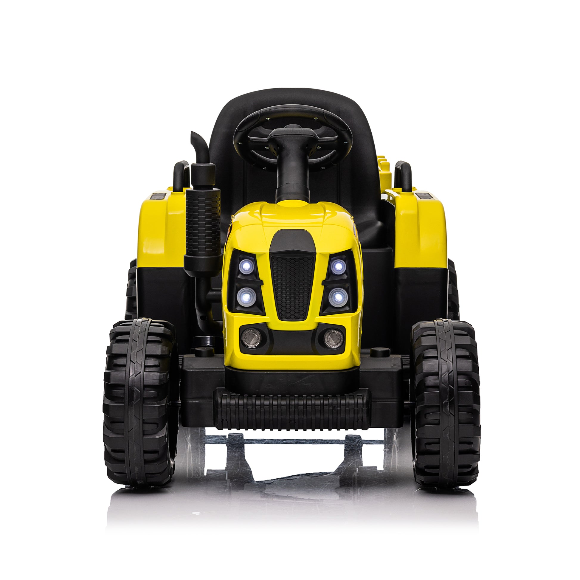 Ride On Tractor With Trailer,12V Battery Powered Electric Tractor Toy W Remote Control,Electric Car For Kids,Three Speed Adjustable,Power Display, Usb,Mp3 ,Bluetooth,Led Light,Two Point Safety Belt Yellow Polypropylene