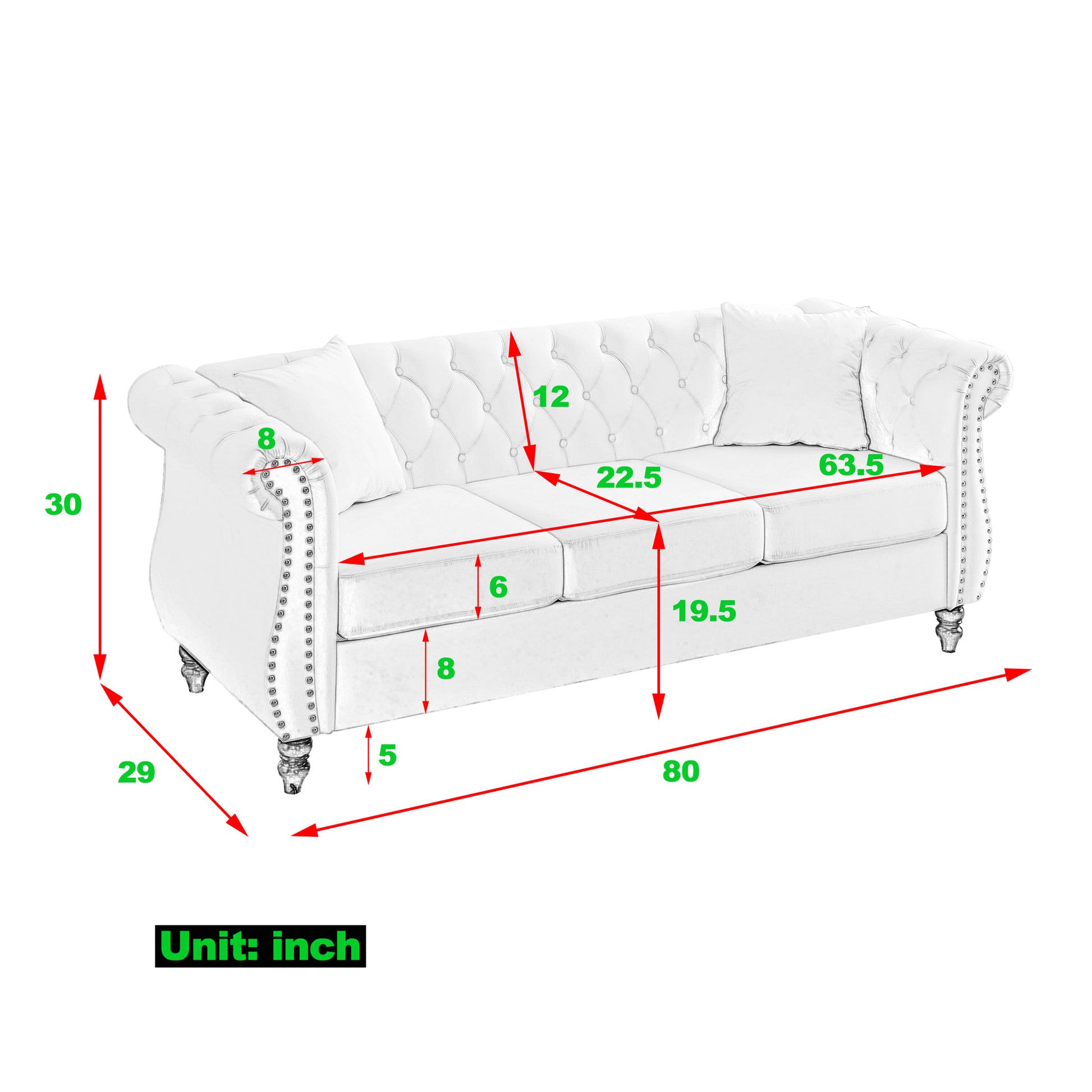 Video 80" Chesterfield Sofa Black Velvet For Living Room, 3 Seater Sofa Tufted Couch With Rolled Arms And For Living Room, Bedroom, Office, Apartment, Two Pillows Black Foam Velvet