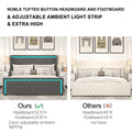 Queen Platform Bed Frame With High Headboard, Velvet Upholstered Bed With Deep Tufted Buttons, Adjustable Colorful Led Light Decorative Headboard, Wide Wingbacks,Grey Queen Grey Velvet