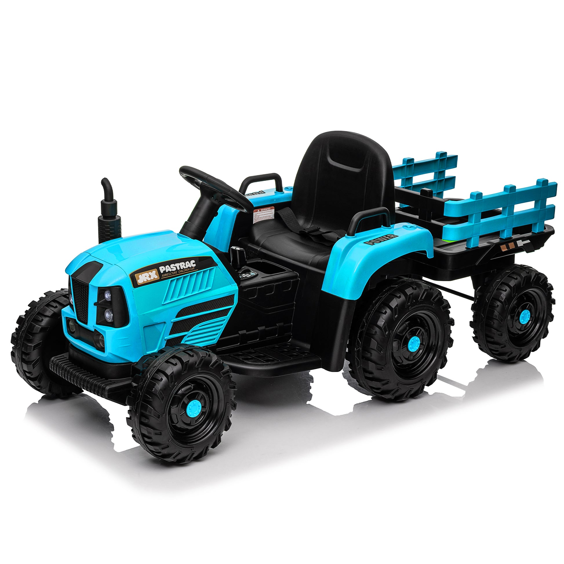 Ride On Tractor With Trailer,12V Battery Powered Electric Tractor Toy W Remote Control,Electric Car For Kids,Three Speed Adjustable,Power Display, Usb,Mp3 ,Bluetooth,Led Light,Two Point Safety Belt Blue Polypropylene