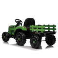 Ride On Tractor With Trailer,12V Battery Powered Electric Tractor Toy W Remote Control,Electric Car For Kids,Three Speed Adjustable,Power Display, Usb,Mp3 ,Bluetooth,Led Light,Two Point Safety Belt Emerald Polypropylene