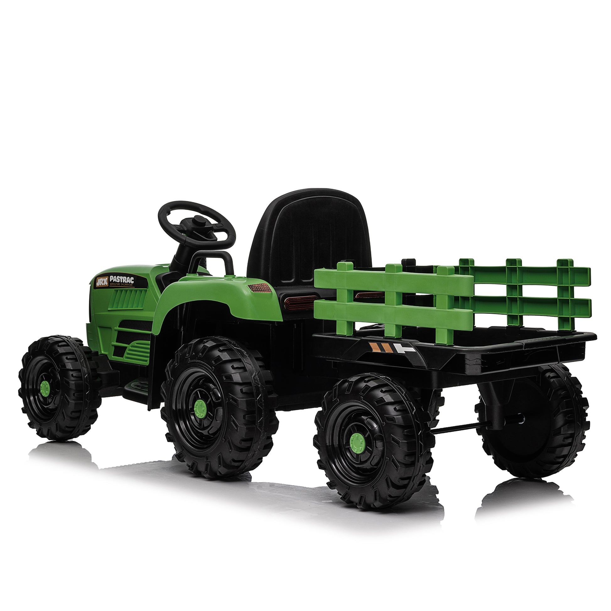 Ride On Tractor With Trailer,12V Battery Powered Electric Tractor Toy W Remote Control,Electric Car For Kids,Three Speed Adjustable,Power Display, Usb,Mp3 ,Bluetooth,Led Light,Two Point Safety Belt Emerald Polypropylene