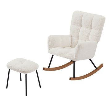 Lounge Recliner Chair Rocking Chair Armchair For Mom And Baby Modern Glider Chair With Soft Seat And High Backrest For Living Room Beige Foam Boucle