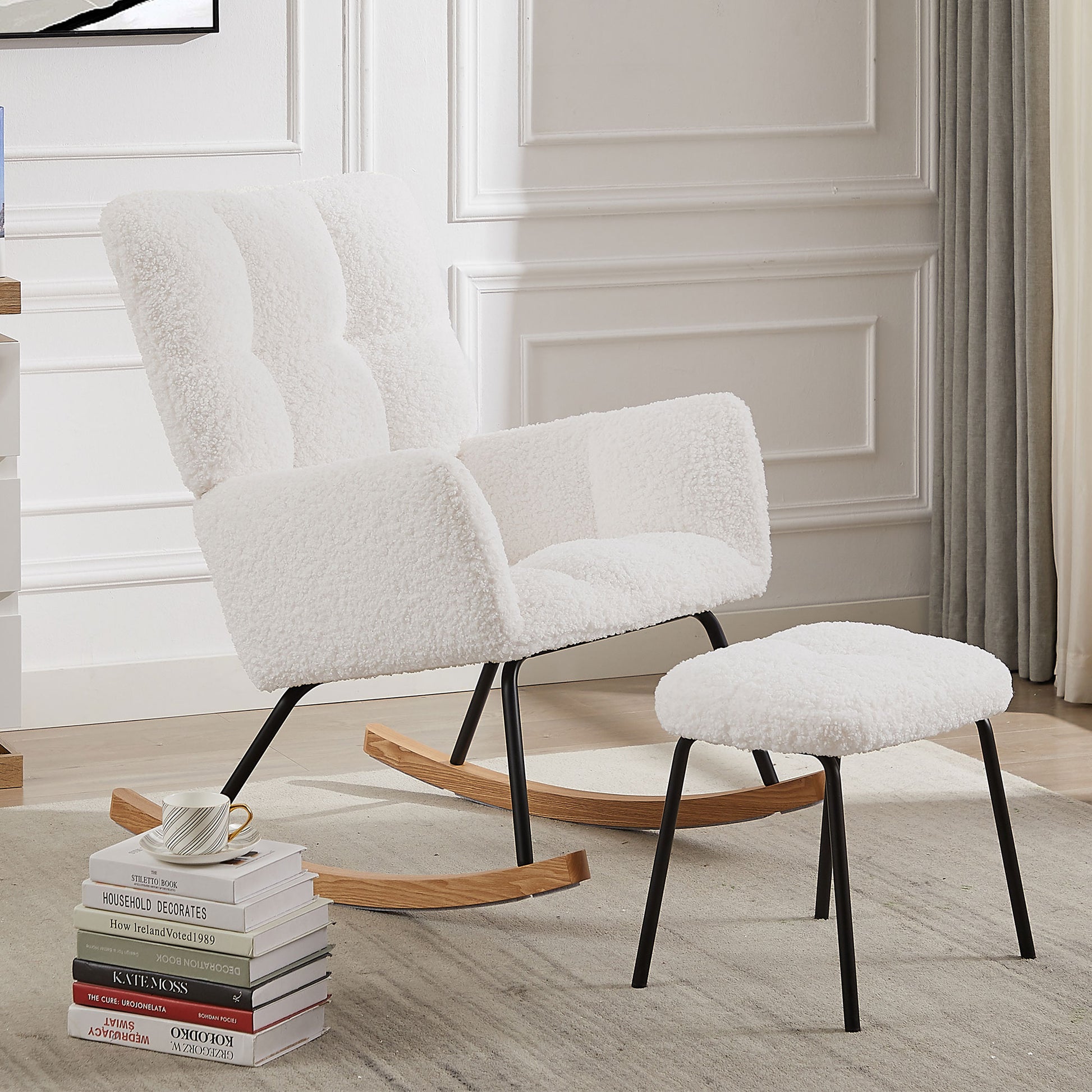 Nursery Rocking Chair Armchair For Mom And Baby Modern Glider Chair With Soft Seat And High Backrest For Nursery Living Room Bedroom Balcony Offices Offwhite Off White Foam Boucle