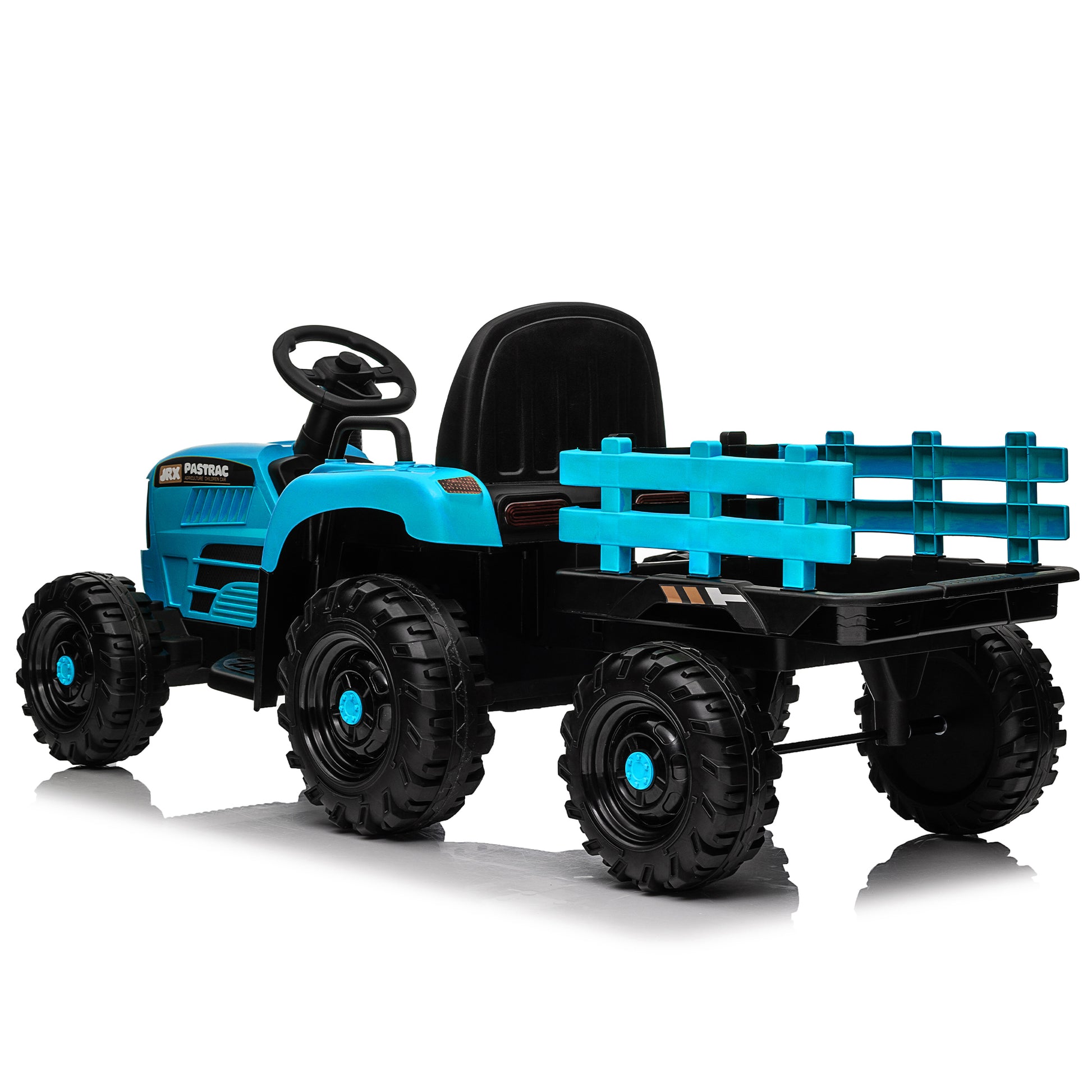 Ride On Tractor With Trailer,12V Battery Powered Electric Tractor Toy W Remote Control,Electric Car For Kids,Three Speed Adjustable,Power Display, Usb,Mp3 ,Bluetooth,Led Light,Two Point Safety Belt Blue Polypropylene