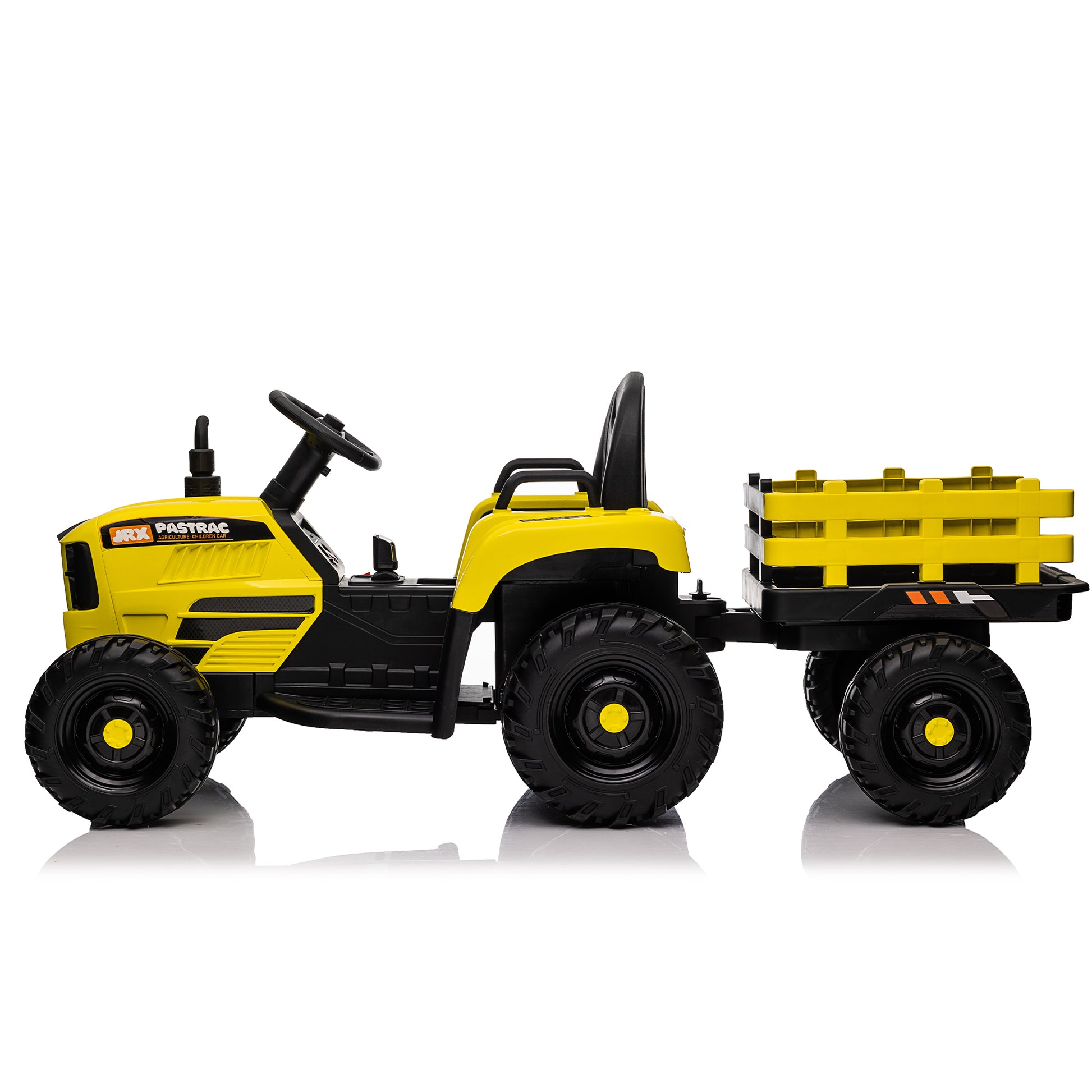 Ride On Tractor With Trailer,12V Battery Powered Electric Tractor Toy W Remote Control,Electric Car For Kids,Three Speed Adjustable,Power Display, Usb,Mp3 ,Bluetooth,Led Light,Two Point Safety Belt Yellow Polypropylene