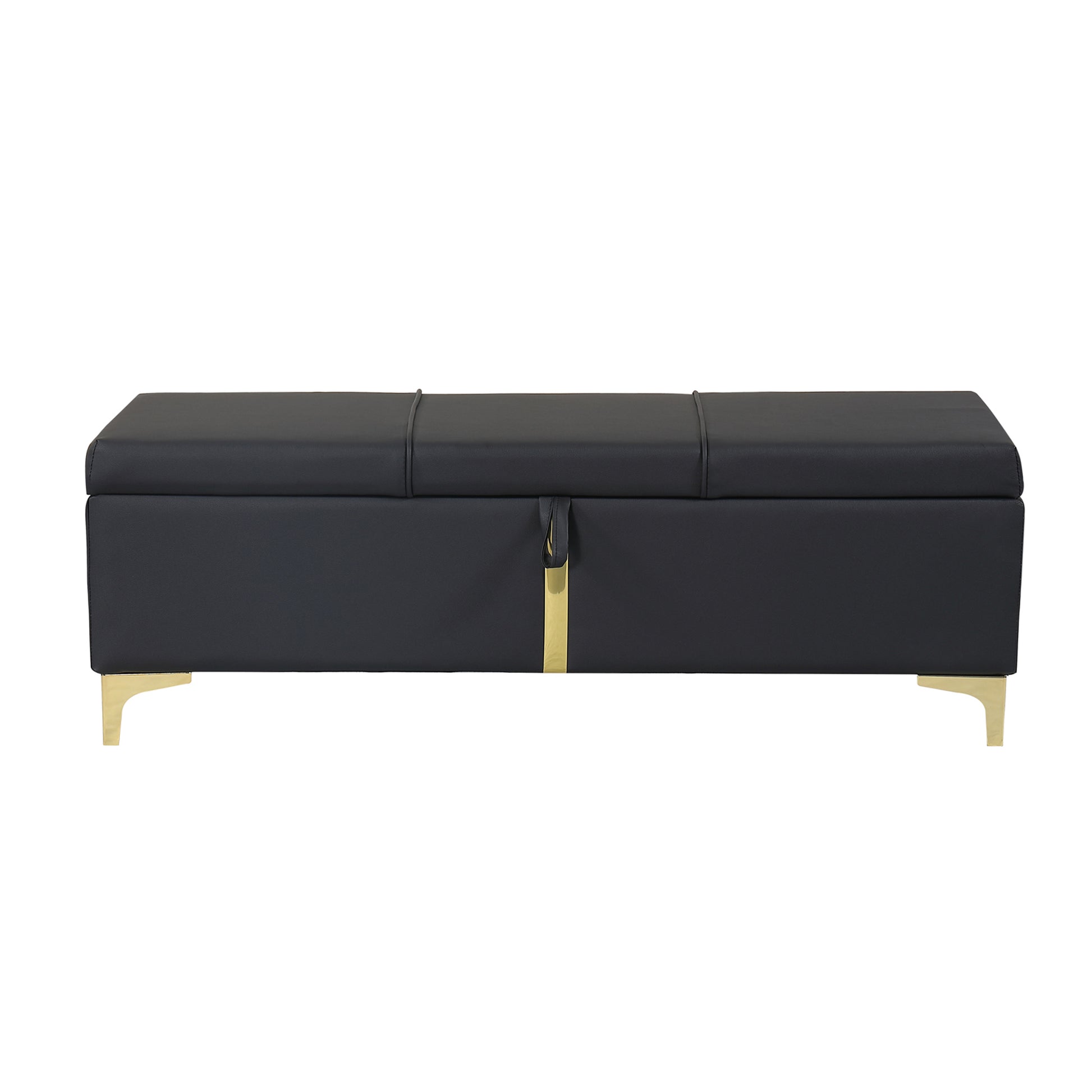 2 Pieces Bedroom Sets,Queen Size Upholstered Platform Bed With Hydraulic Storage System,Storage Ottoman With Metal Legs,Black Black Pu