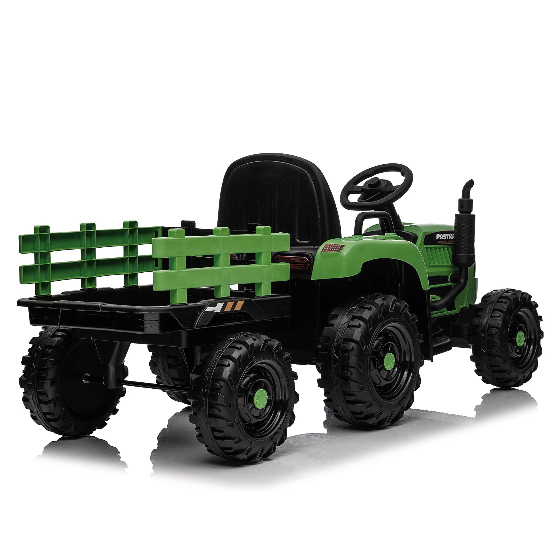 Ride On Tractor With Trailer,12V Battery Powered Electric Tractor Toy W Remote Control,Electric Car For Kids,Three Speed Adjustable,Power Display, Usb,Mp3 ,Bluetooth,Led Light,Two Point Safety Belt Emerald Polypropylene